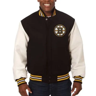 Varsity Boston Bruins Black and White Wool Jacket