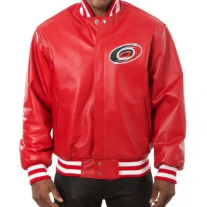 Varsity Carolina Hurricanes Red Leather Jacket
