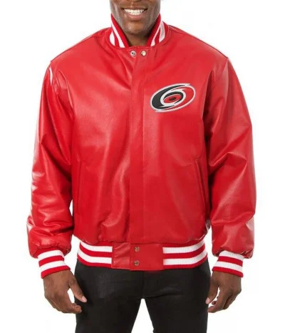 Varsity Carolina Hurricanes Red Leather Jacket