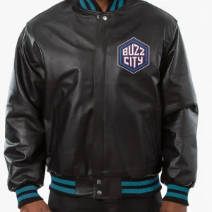 Varsity Charlotte Hornets Black Leather Jacket