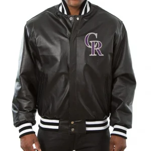 Varsity Colorado Rockies Black Leather Jacket