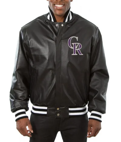 Varsity Colorado Rockies Black Leather Jacket