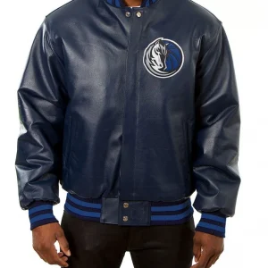 Varsity Dallas Mavericks Navy Blue Leather Jacket