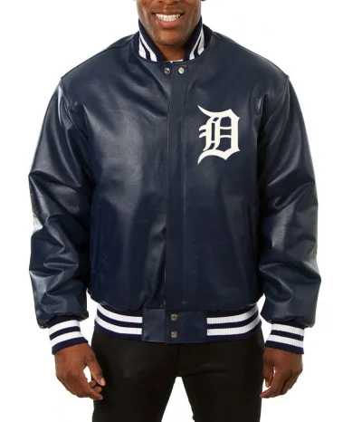 Varsity Detroit Tigers Navy Blue Leather Jacket