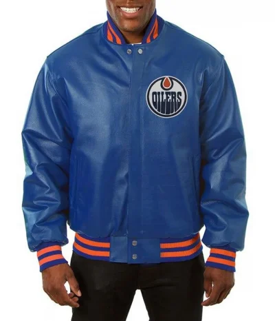 Varsity Edmonton Oilers Royal Blue Leather Jacket