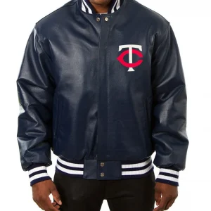 Varsity Minnesota Twins Navy Blue Leather Jacket