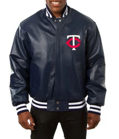 Varsity Minnesota Twins Navy Blue Leather Jacket
