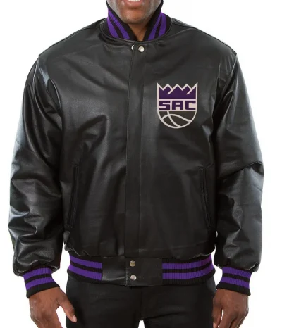 Varsity Sacramento Kings Black Leather Jacket