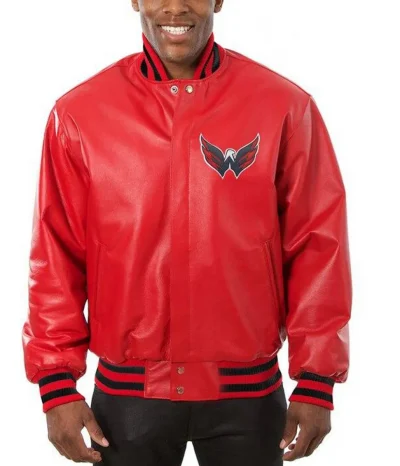 Washington Capitals Bomber Red Leather Jacket