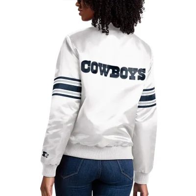 White The Line Up Dallas Cowboys Satin Jackets