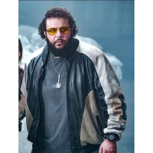 Mohammed Amer Black Adam Karim Black and White Bomber Leather Jacket