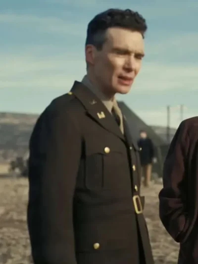 Cillian Murphy Oppenheimer 2023 J. Robert Oppenheimer Green Uniform Wool Coat