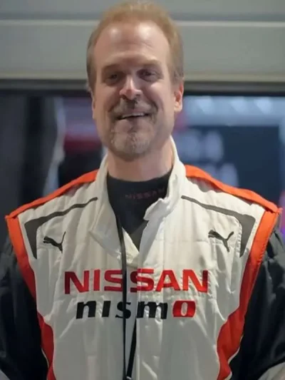 David Harbour Gran Turismo 2023 Jack Salter White Racer Leather Jacket