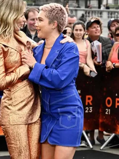 Florence Pugh Oppenheimer Jean Tatlock Movie Premiere Blue Coat