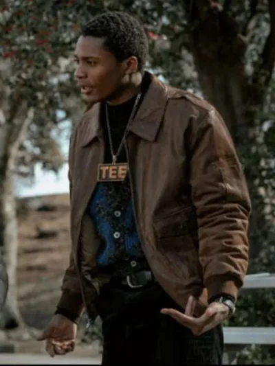 Da’Vinchi Black Mafia Family Terry Flenory Brown Bomber Leather Jacket