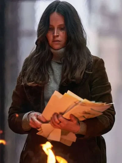 Felicity Jones Dead Shot 2023 Catherine Brown Suede Leather Trench Coat