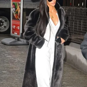 American Actress Kim Kardashian NYC Street Style Black Trench Coat