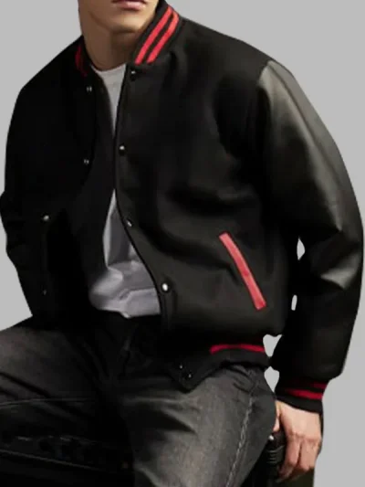 Men’s Baseball Black Varsity Wool Bomber Jacket