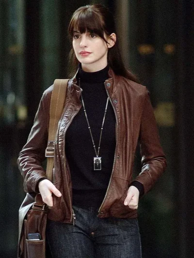 Anne Hathaway The Devil Wears Prada Andy Sachs Brown Leather Jacket