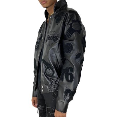 NBA Collage Vegan Leather Patches Jacket