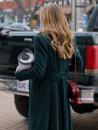 Ashley Newbrough Flipping For Christmas Green Coat