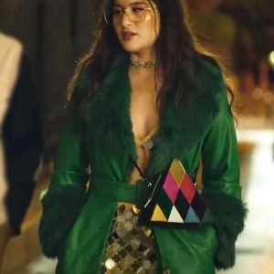 Nadia Al Saaidi Elite 2023 Sonia Green Fur Leather Trench Coat