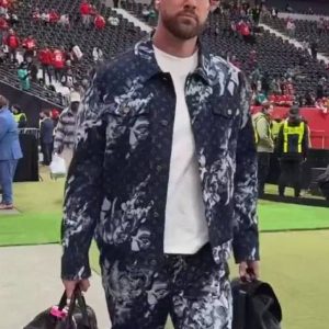 Travis Kelce Louis Vuitton Blue Slashed Floral Print Denim Jacket