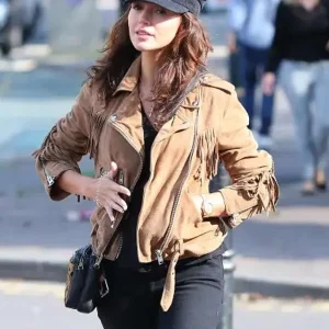 Michelle Keegan Cheshire Street Style Brown Leather Jacket
