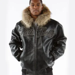 Pelle Pelle Black Fur Hooded Real Leather Jacket