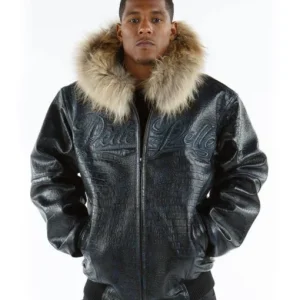 Pelle Pelle Dark Blue Fur Hooded Real Leather Jacket