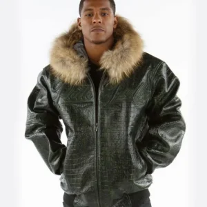 Pelle Pelle Dark Green Fur Hooded Real Leather Jacket