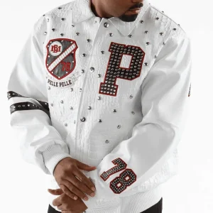 Pelle Pelle Studded Letterman White Jacket