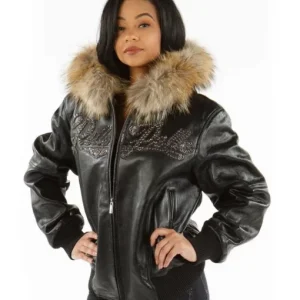 Pelle Pelle’s Black Encrusted Fur Hood Leather Jacket