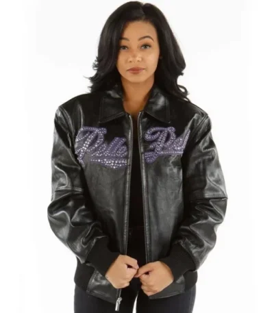 Pelle Pelle Women Black Encrusted Studded Leather Jacket