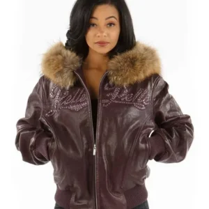 Pelle Pelle’s Purple Encrusted Fur Hood Leather Jacket