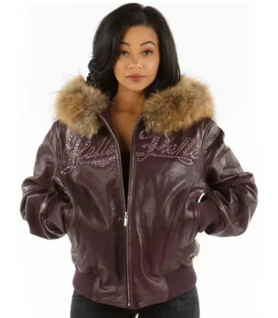 Pelle Pelle’s Purple Encrusted Fur Hood Leather Jacket