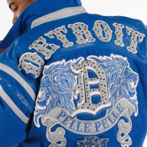 Blue Detroit Lions Pelle Pelle Leather Jacket