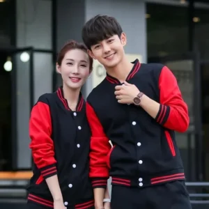 Valentines Day Couples Red and Black Varsity Jacket