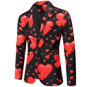 Valentines Day Hearts Printed Black Blazer