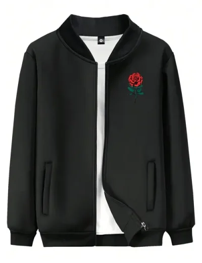 Valentine’s Day Men Romantic Rose and Slogan Print Jacket