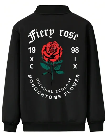Valentine’s Day Men Romantic Rose and Slogan Print Jacket