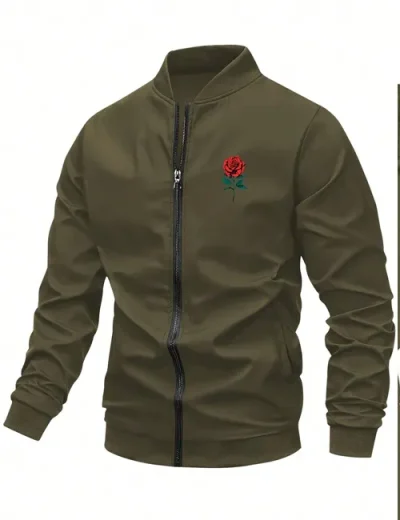 Valentine’s Day Men Romantic Rose And Slogan Print Jacket