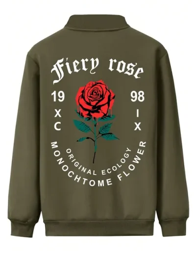 Valentine’s Day Men Romantic Rose And Slogan Print Jacket