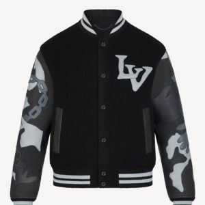 Shine Bright Like A Star With The Chains Camo Lv Letterman Varsity Jacket A Bold And Dazzling Fashion Piece That's Sure To Make A Statement.