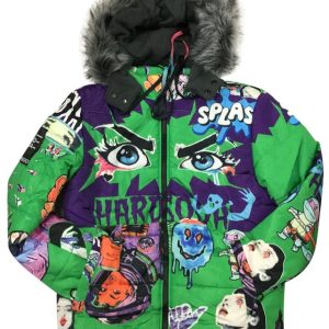 Green Psycho Polyester Puffer Jacket