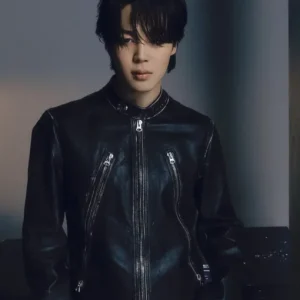 Jimin Face Black Biker Leather Jacket