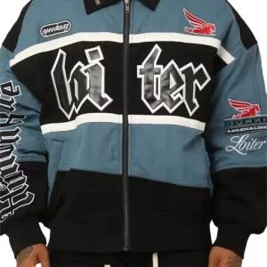 Loiter Racing Blue And Black Varsity Jacket