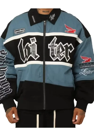 Loiter Racing Blue And Black Varsity Jacket