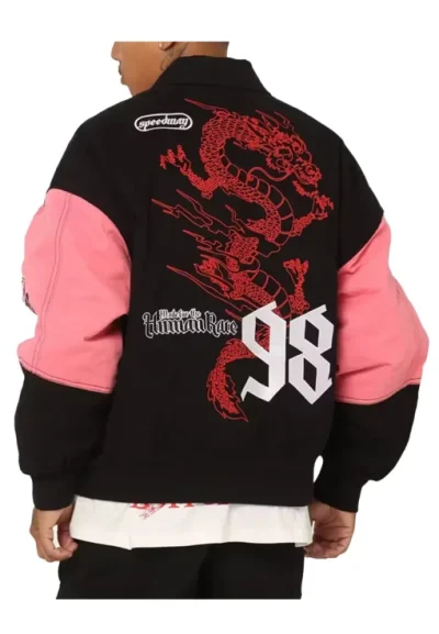 Loiter Racing Pink And Black Varsity Jacket