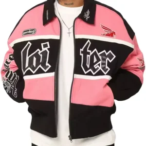 Loiter Racing Pink And Black Varsity Jacket
